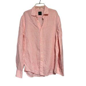 Kent Curwen Men's Button Down Linen Shirt Beachy Pink Size L